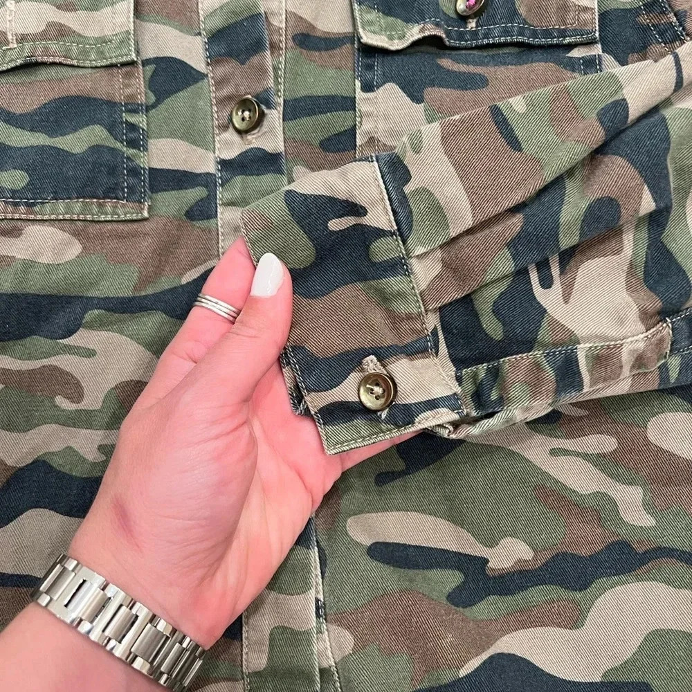 Peek Girl’s Camouflage Button Down Shirt Embroidered Bird Heart - Picture 7 of 10